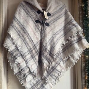 St. John's Bay Plaid Toggle Poncho in Cream and Gray